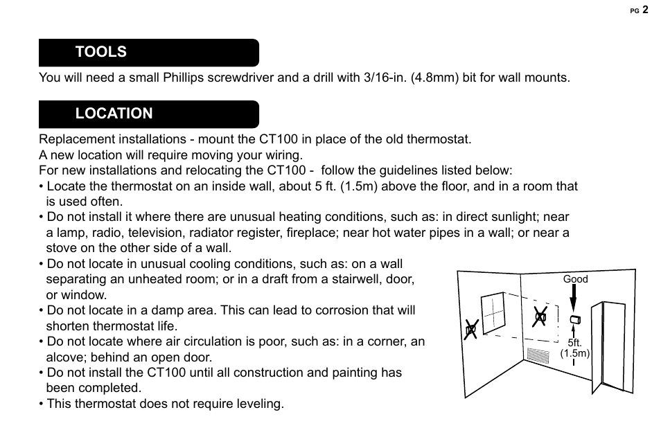 Tools, Location | 2GIG CT100 User Manual | Page 2 / 20