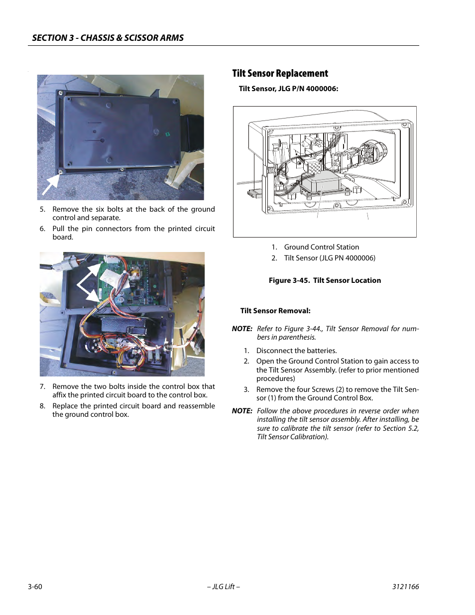 Tilt sensor replacement, Tilt sensor replacement -60, Tilt sensor