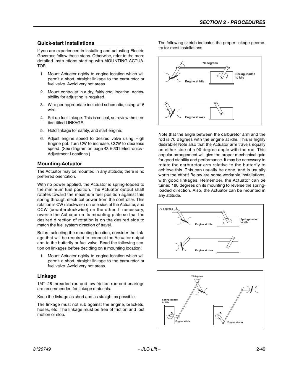 Quick-start installations, Mounting-actuator, Linkage | JLG 450AJ ANSI