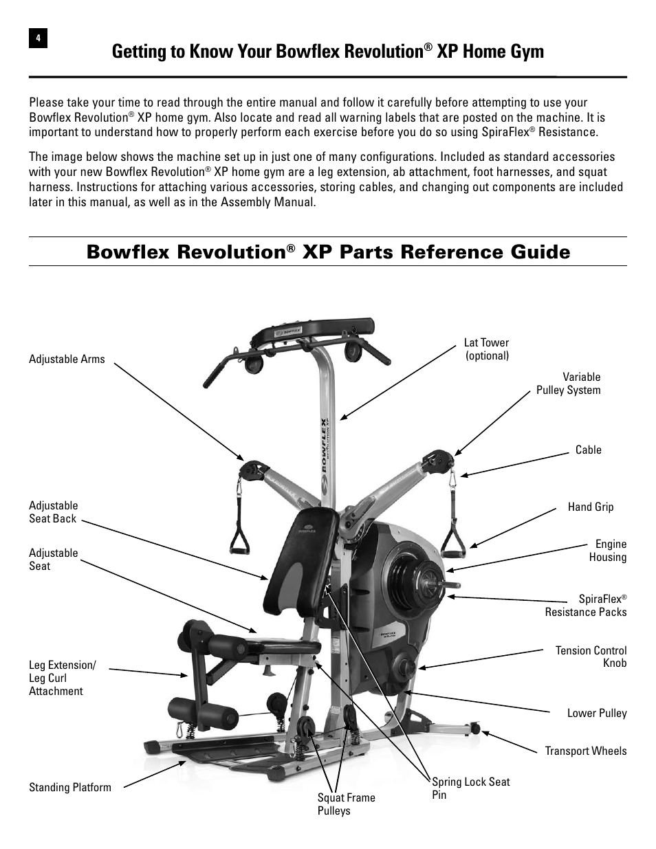 Bowflex revolution, Xp parts reference guide, Getting to know your ...