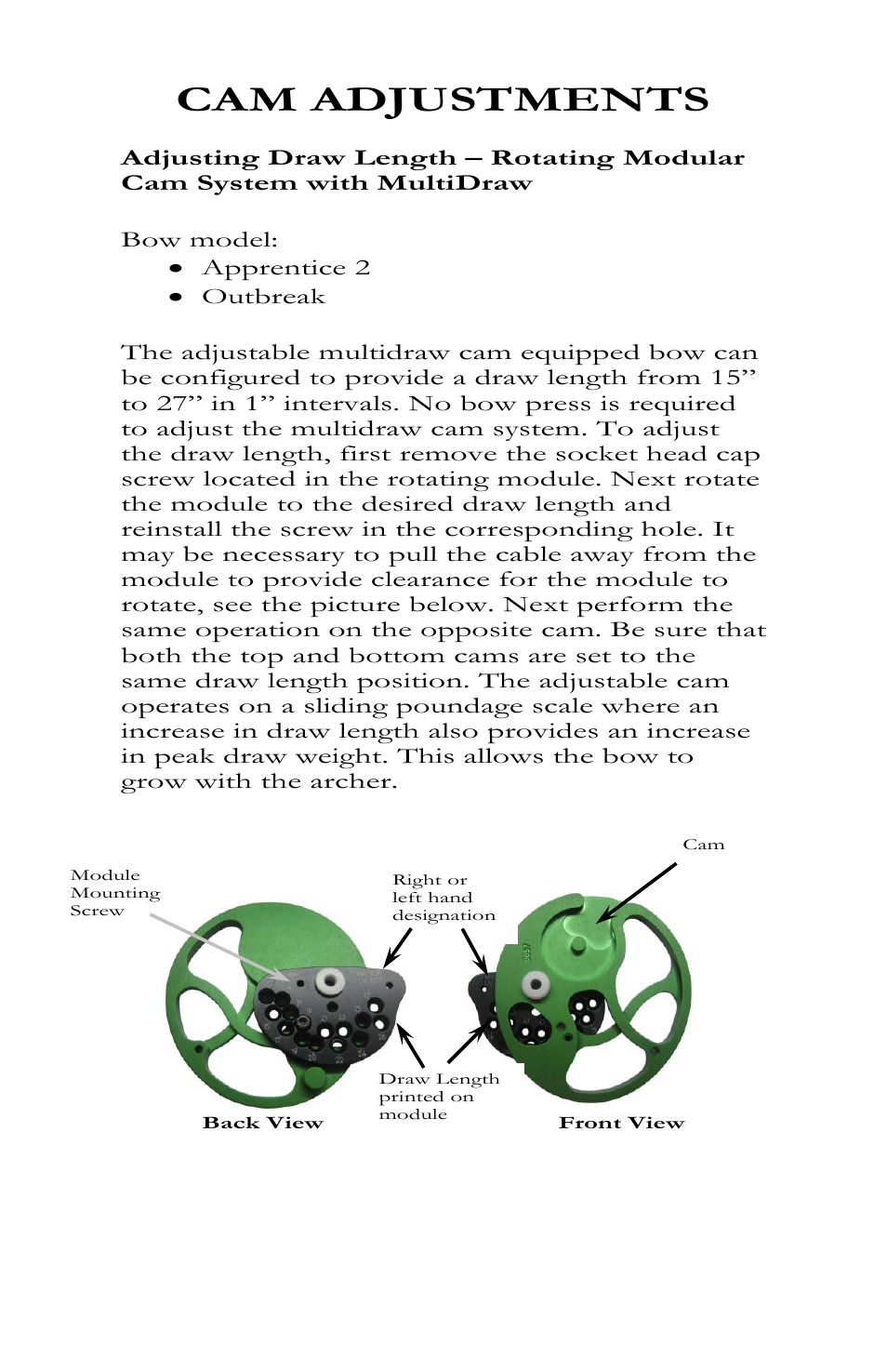 Cam adjustments | Bear Archery Compound Bow 2012 User Manual | Page 27 / 36