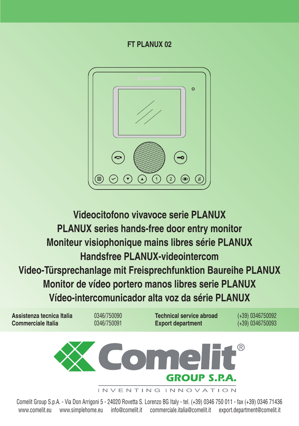 Comelit Ft Planux 02 User Manual Comelit Ft Planux 02 User Manual