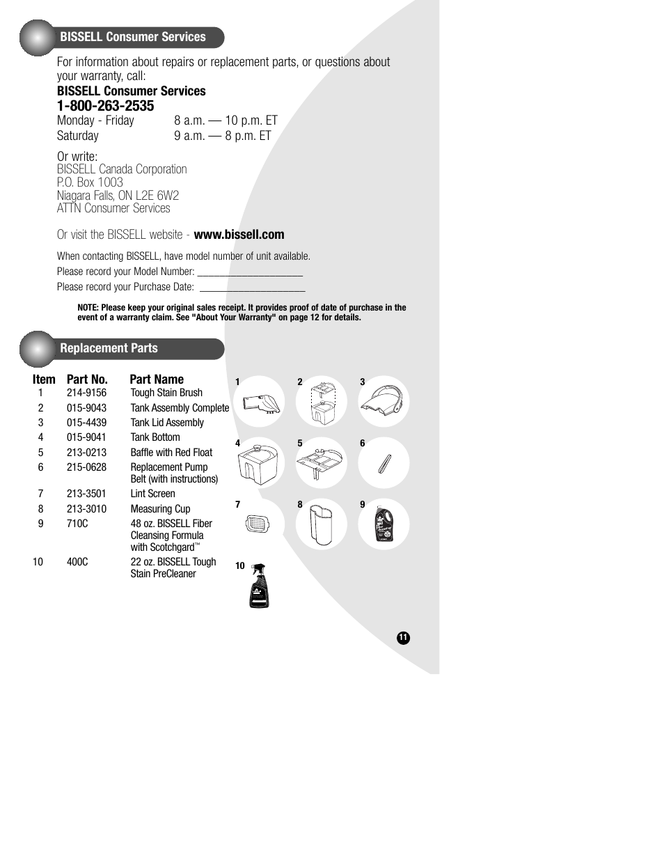 Bissell PowerSteamer 1693 series User Manual | Page 11 / 12
