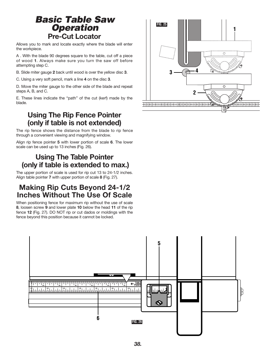 Basic table saw operation, Pre-cut locator | Bosch 4000 User Manual