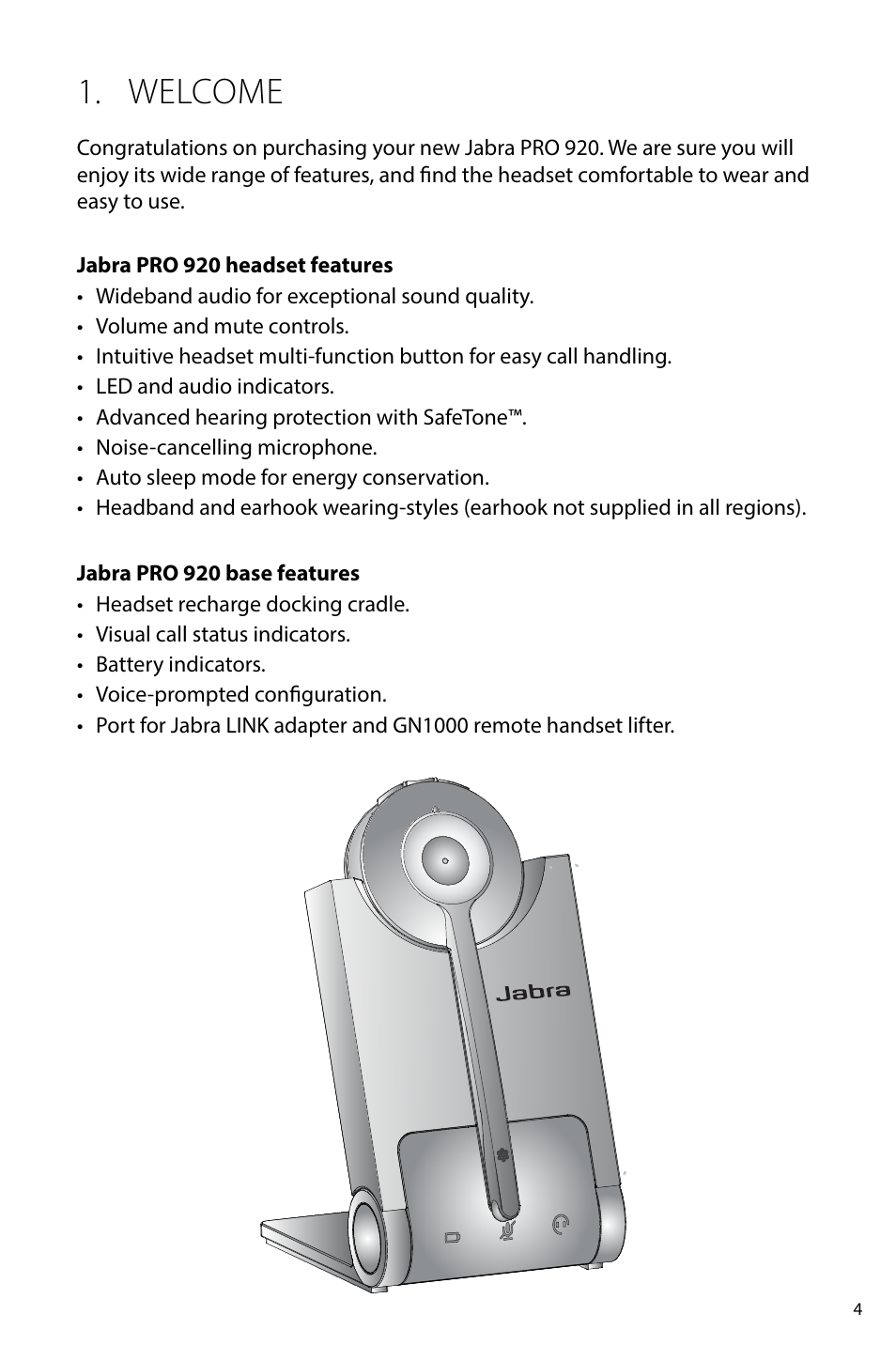 Welcome | Jabra PRO 920 User Manual User Manual | Page 4 / 33