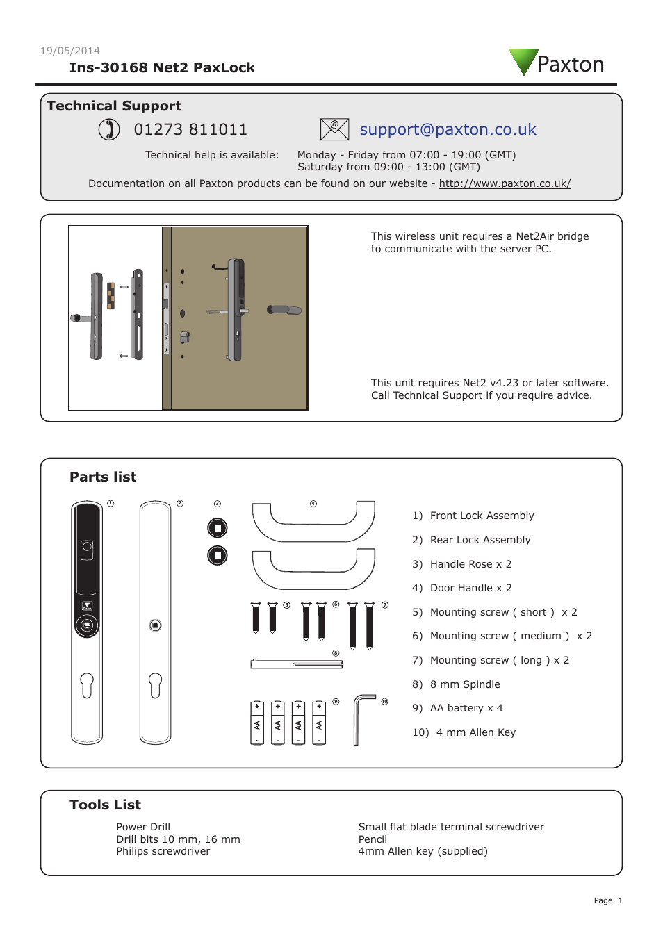 Paxton Net2 PaxLock User Manual 7 pages
