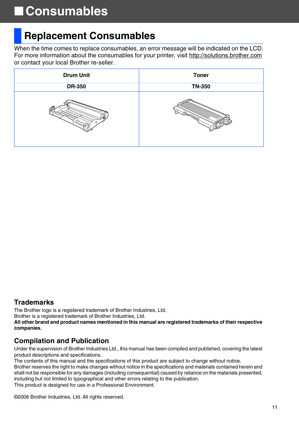 Consumables, Replacement consumables | Brother IntelliFax-2820 User