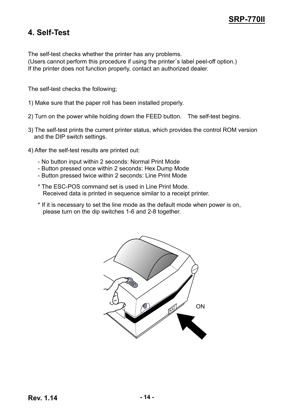 Self-test, Srp-770ii 4. self-test | BIXOLON label printer SRP-770II User Manual | Page 14 / 25