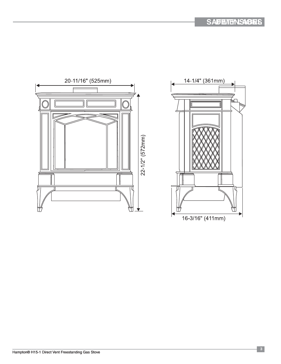 Safety label dimensions, Unit dimensions | Regency Hampton H15 Small