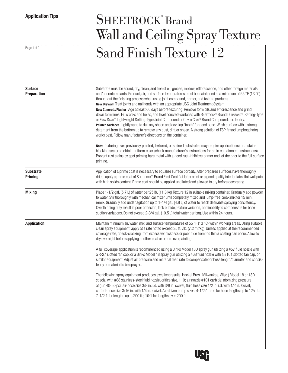 Usg Sheetrock Wall And Ceiling Spray Texture Sand Finish