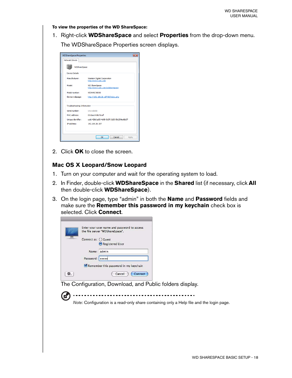 To view the properties of the wd sharespace, Click ok to close the