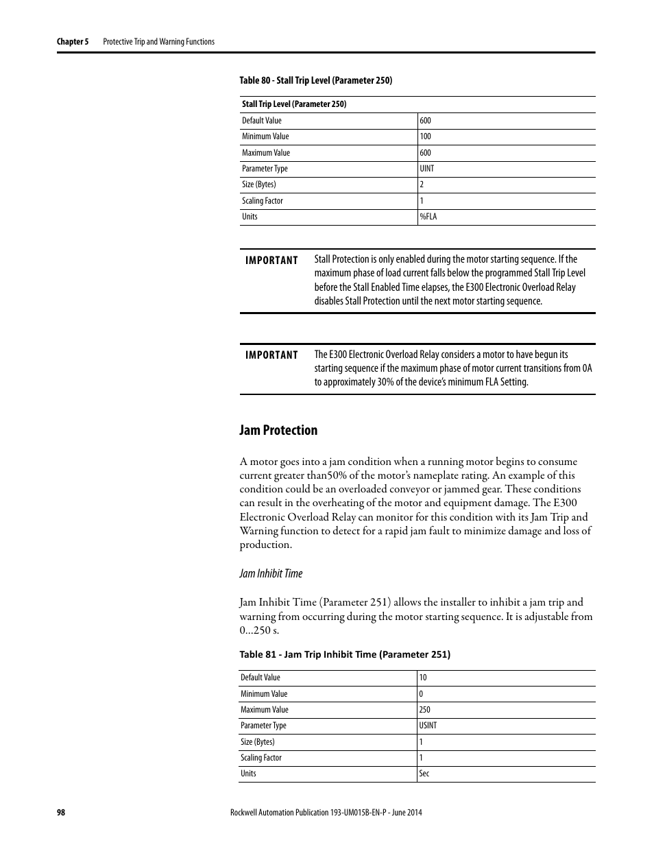 Jam protection Rockwell Automation 592 E300 Overload Relay User