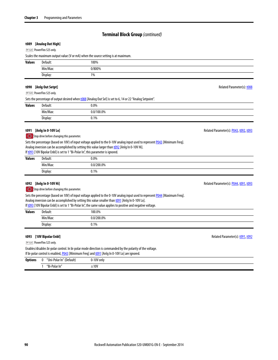 T093, T089, T091 | Rockwell Automation 25B PowerFlex 520-Series