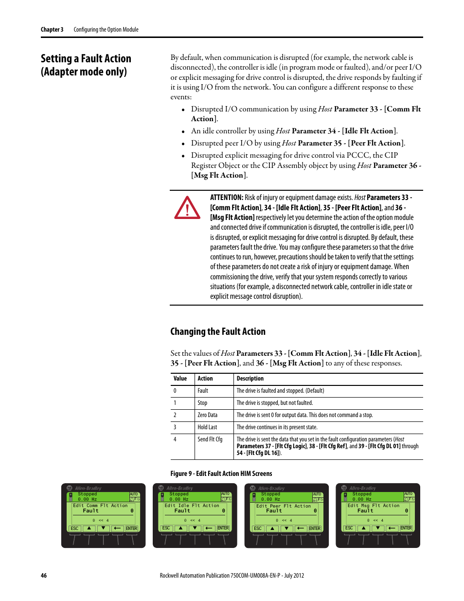 Setting a fault action (adapter mode only), Changing the fault action