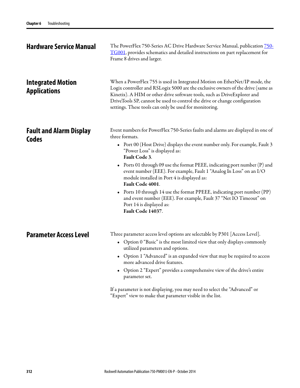 Hardware service manual, Integrated motion applications, Fault and