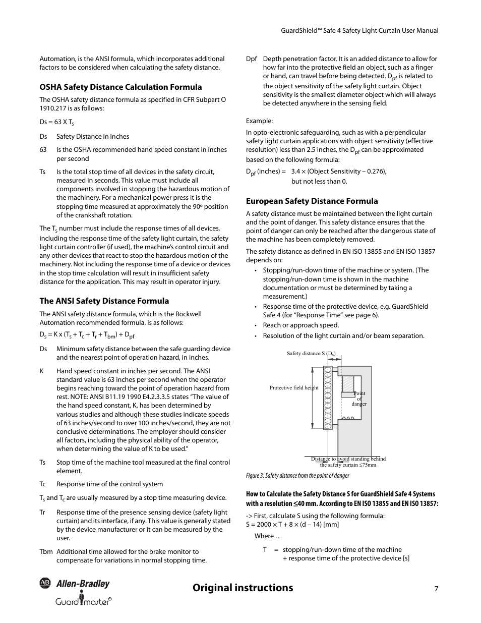 Original Instructions Osha Safety Distance Calculation Formula