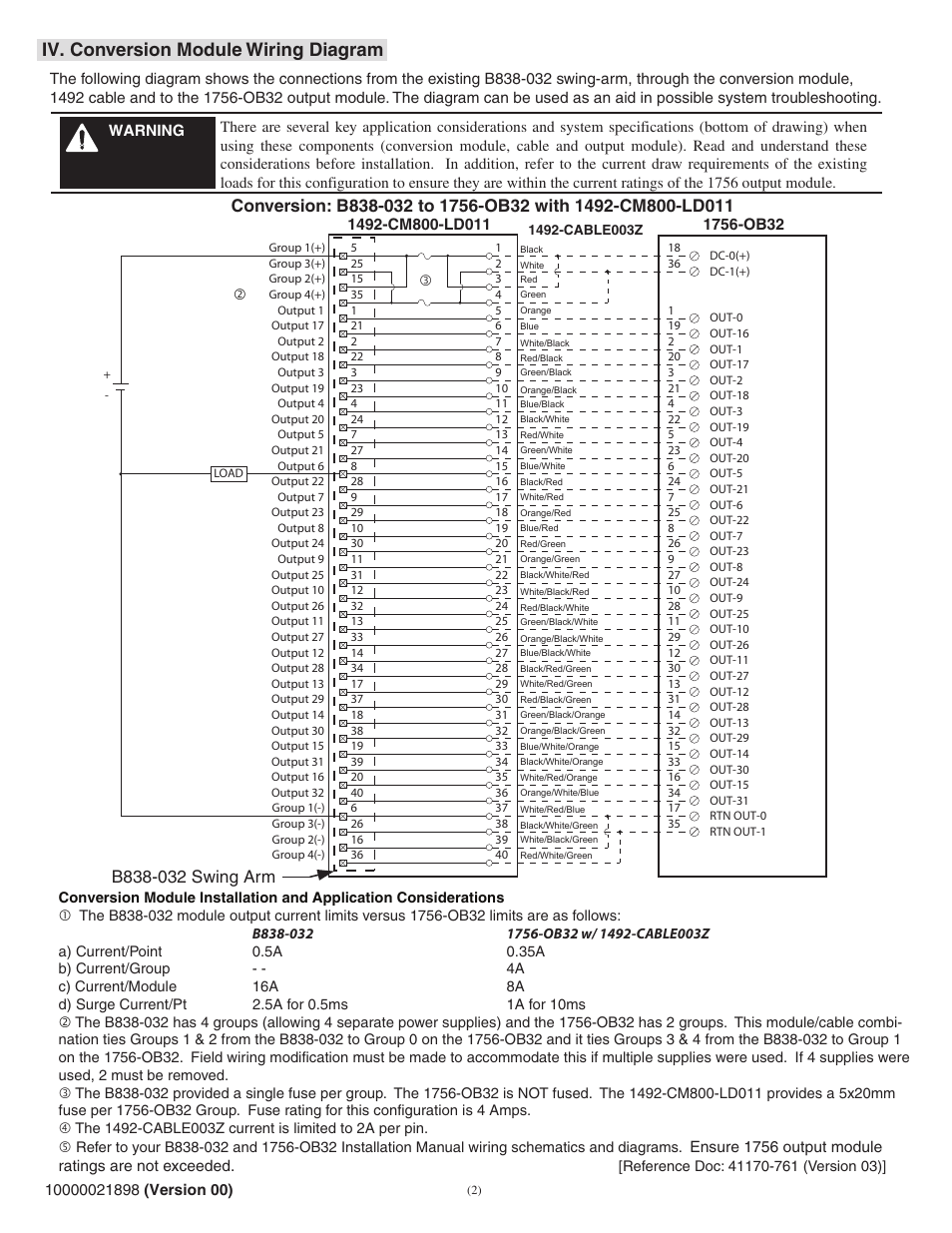 Iv. conversion module wiring diagram | Rockwell Automation 1492-CM800-LD011 Field Wire Conv. Module for Modicon B838-032 to 1756-OB32 User Manual | Page 2 / 6