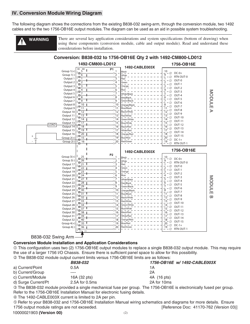 Iv. conversion module wiring diagram, Module a module b | Rockwell Automation 1492-