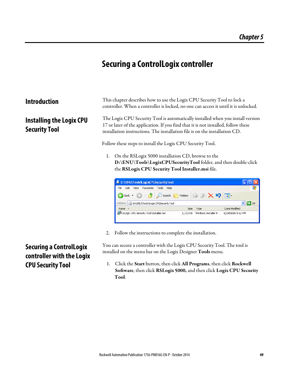 Securing a controllogix controller, Introduction, Installing the logix