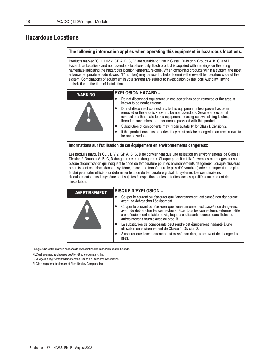 Hazardous locations | Rockwell Automation 1771-IAD AC/DC (120V)Input