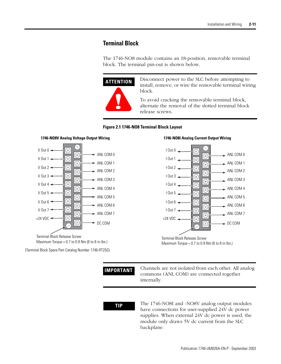 Terminal block -11, Terminal block | Rockwell Automation 1746-NO8V SLC