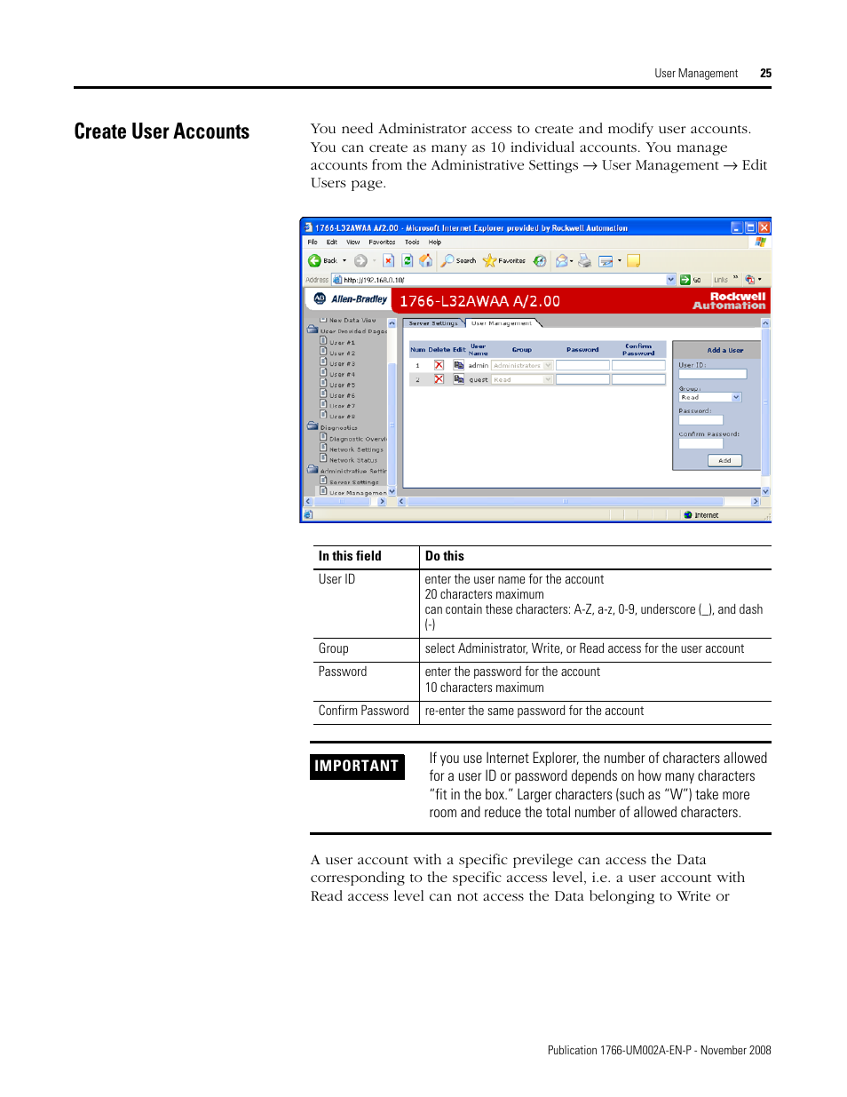 create user accounts rockwell automation 1766 l32xxx micrologix