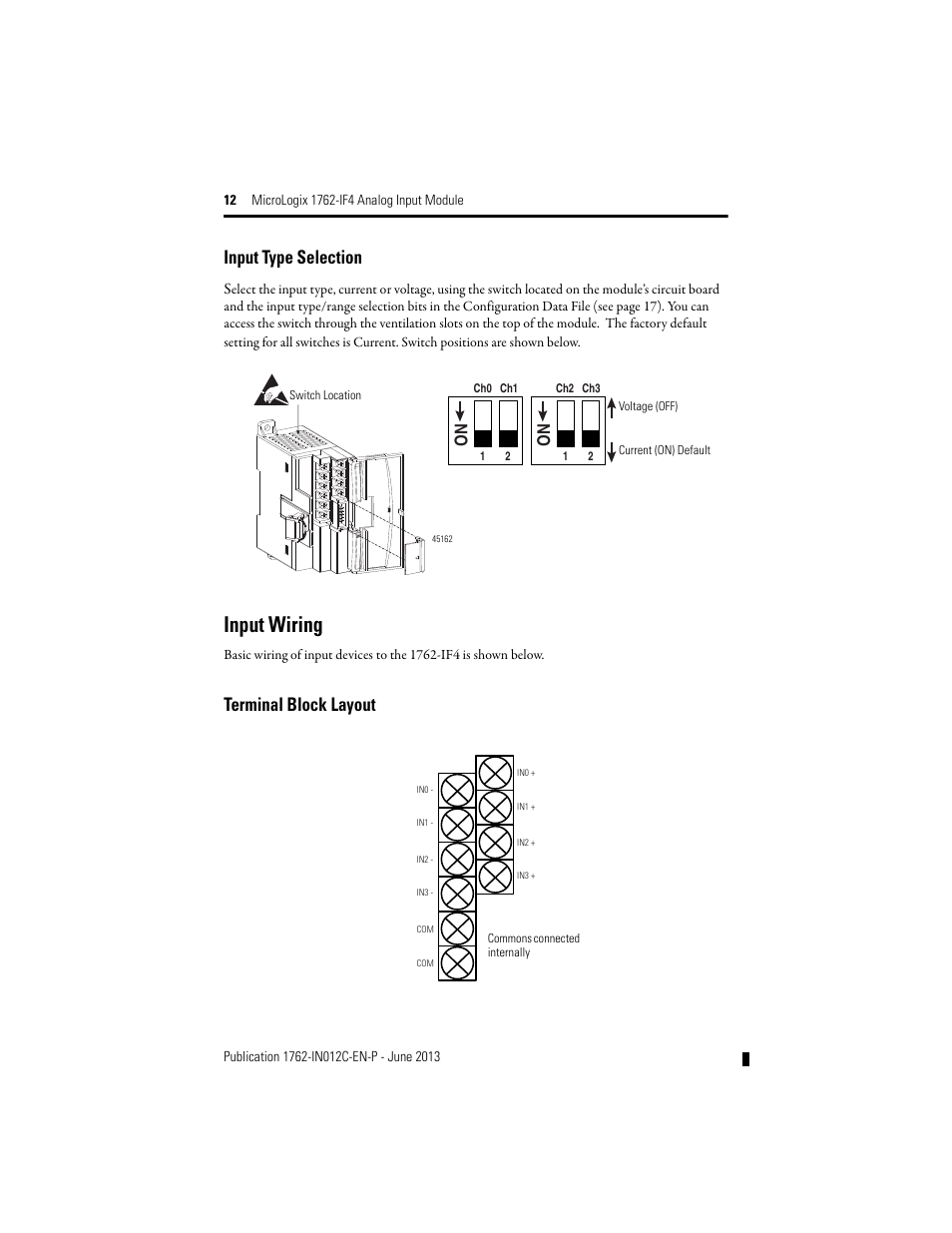 Input type selection, Terminal block layout, Input wiring | Rockwell