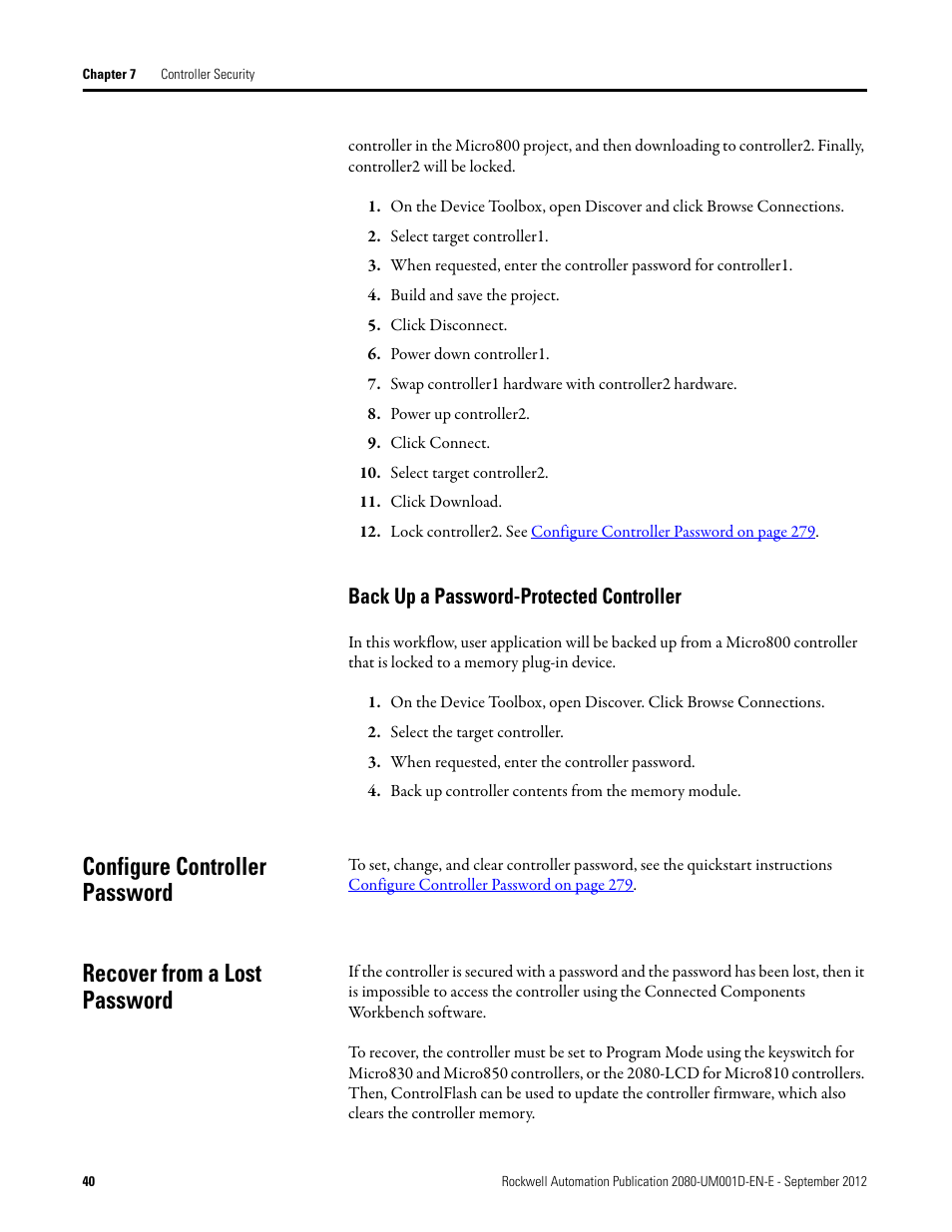 Back up a password-protected controller, Configure controller password