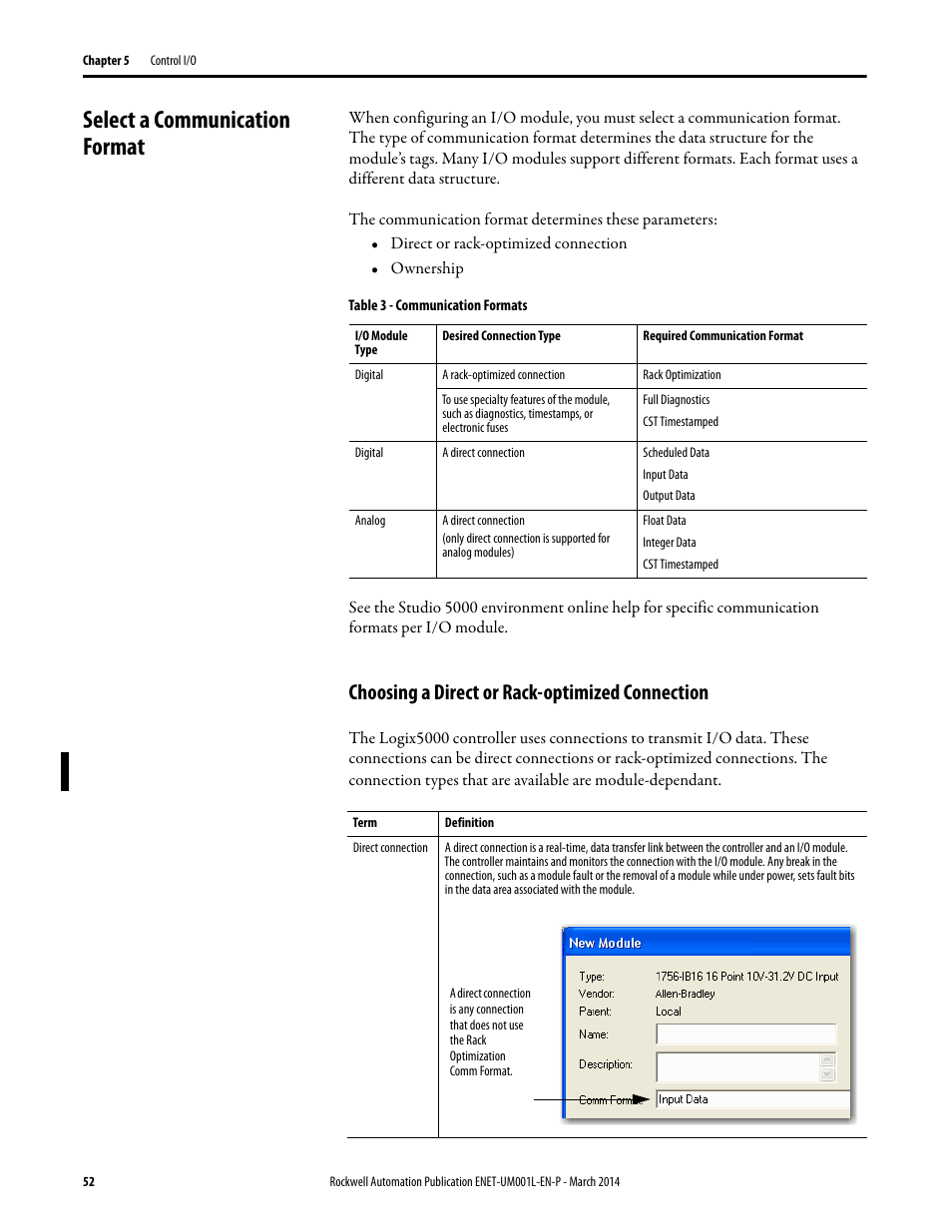 Select a communication format, Choosing a direct or rack-optimized