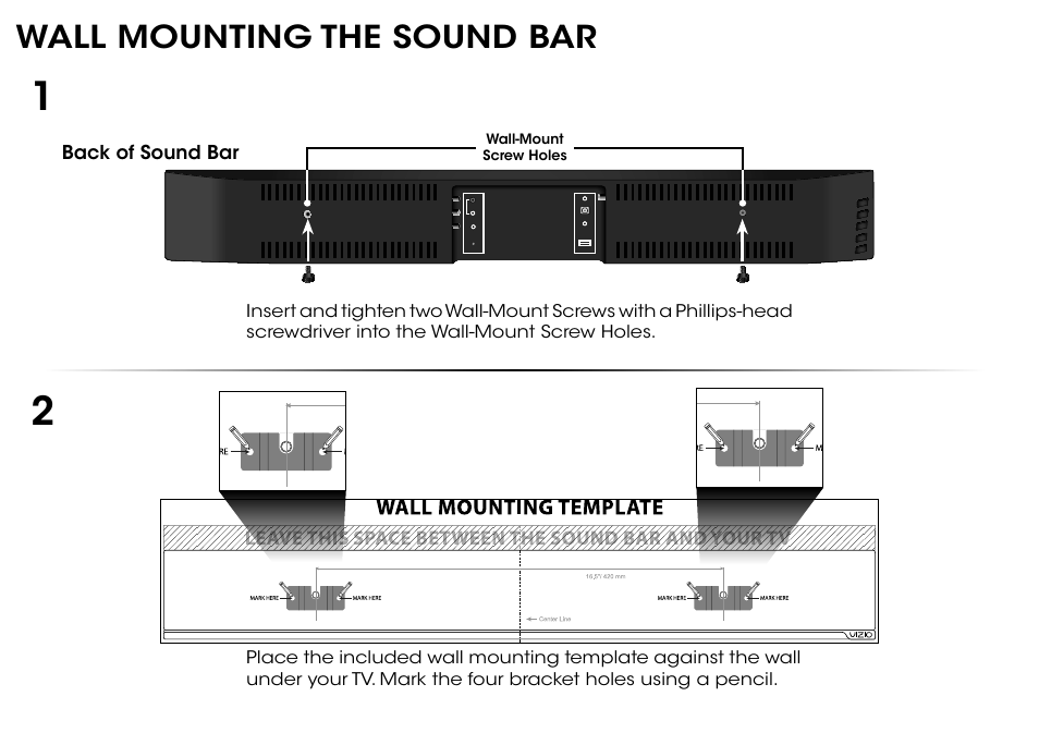 Wall mounting the sound bar | Vizio S2920w-C0R - Quickstart Guide User