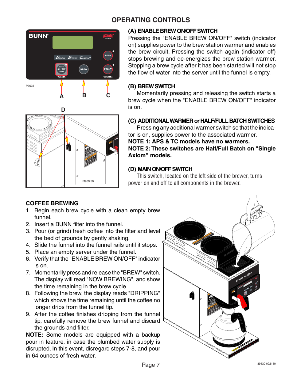 Operating controls | Bunn Axiom 39130.0000J User Manual | Page 7 / 11