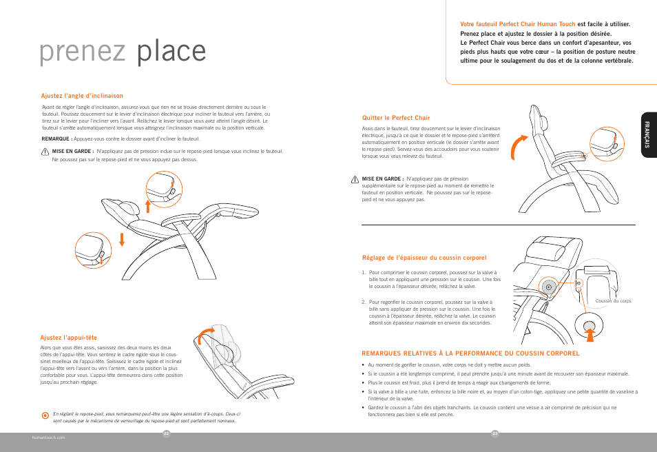 Prenez place | Human Touch PC-075 Perfect Chair User Manual | Page 13 / 20