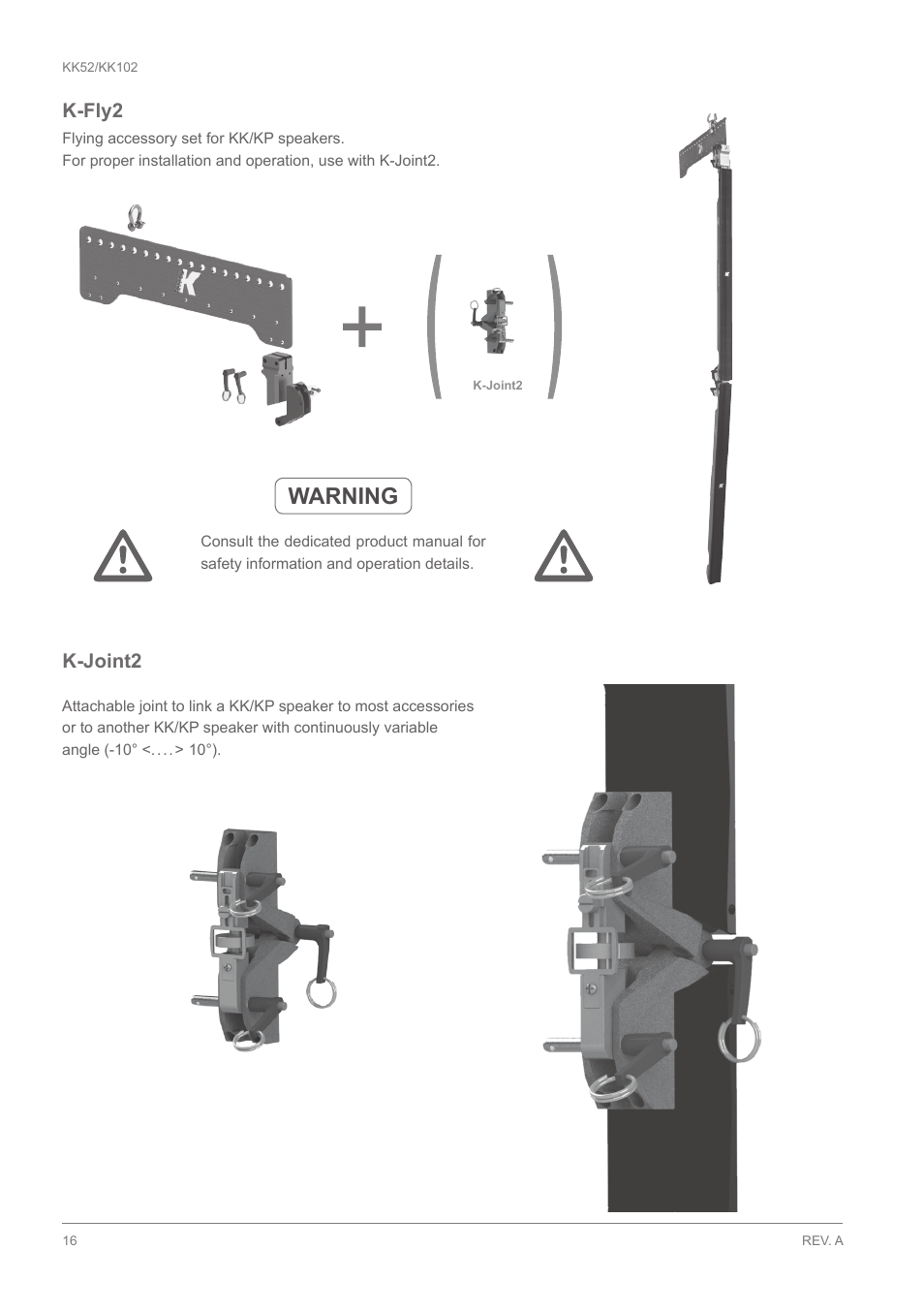 Warning, K-fly2, K-joint2 | K-array KK102 User Manual | Page 16 / 24