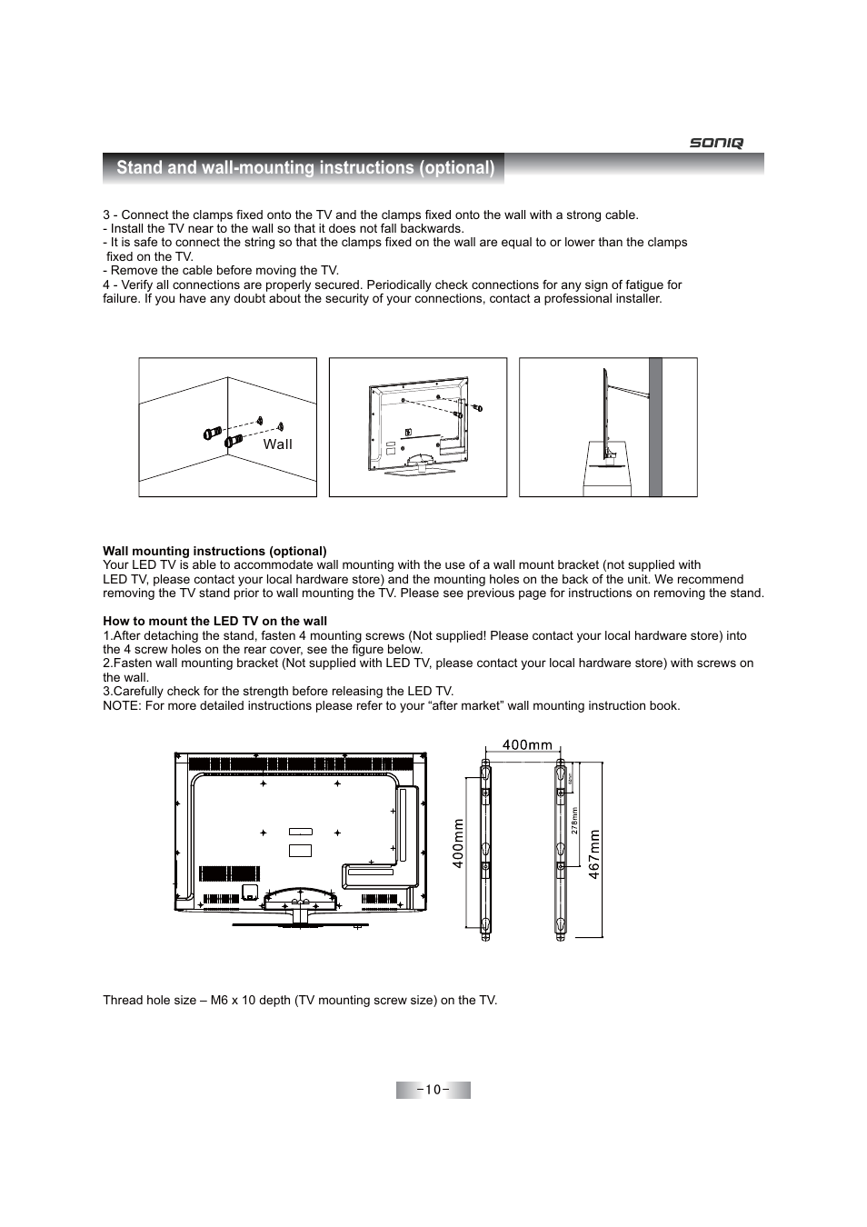 Stand and wall-mounting instructions (optional) | SONIQ ...