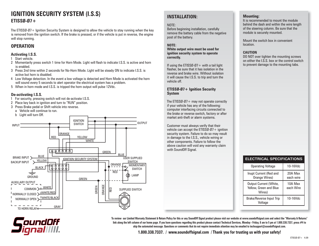 SoundOff Signal Ignition Security System User Manual | 1 page