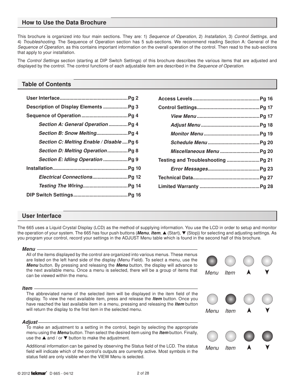 tekmar 665 Snow Detector & Melting Control Installation User Manual