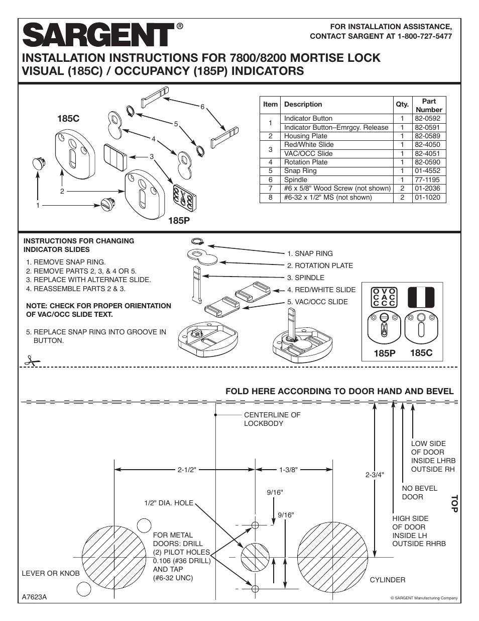 Sargent 7800 Mortise Lock User Manual 2 Pages Also For 8200 Sargent 7800 Mortise Lock User Manual 2 Pages Also For 8200