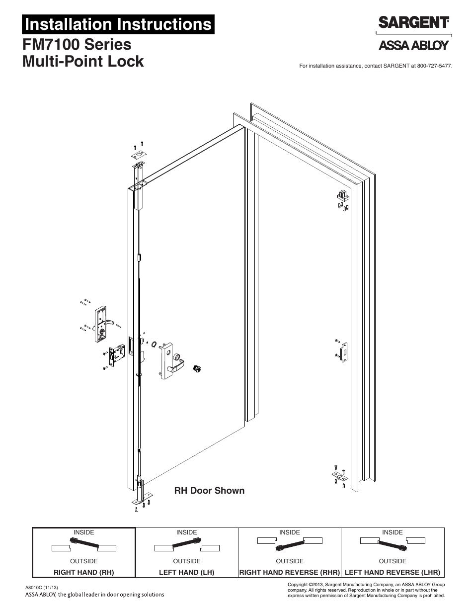 Sargent Fm7100 Multi Point Auto Deadlocking System User