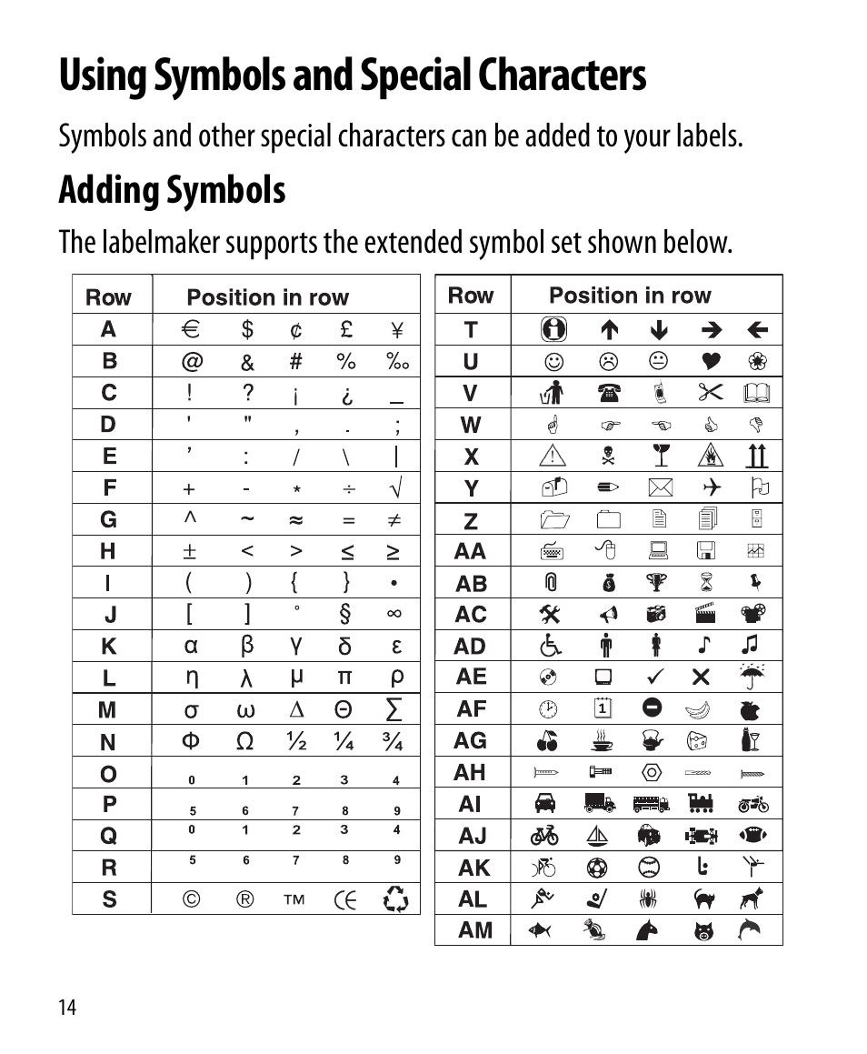 Using symbols and special characters, Adding symbols | Dymo LetraTag LT
