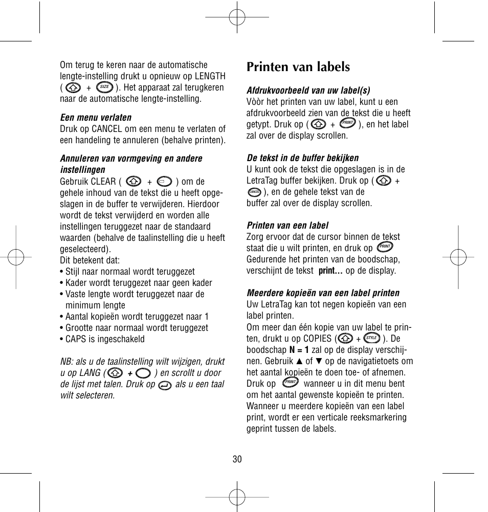 Printen van labels | Dymo LetraTag QX50 User Manual | Page 30 / 44