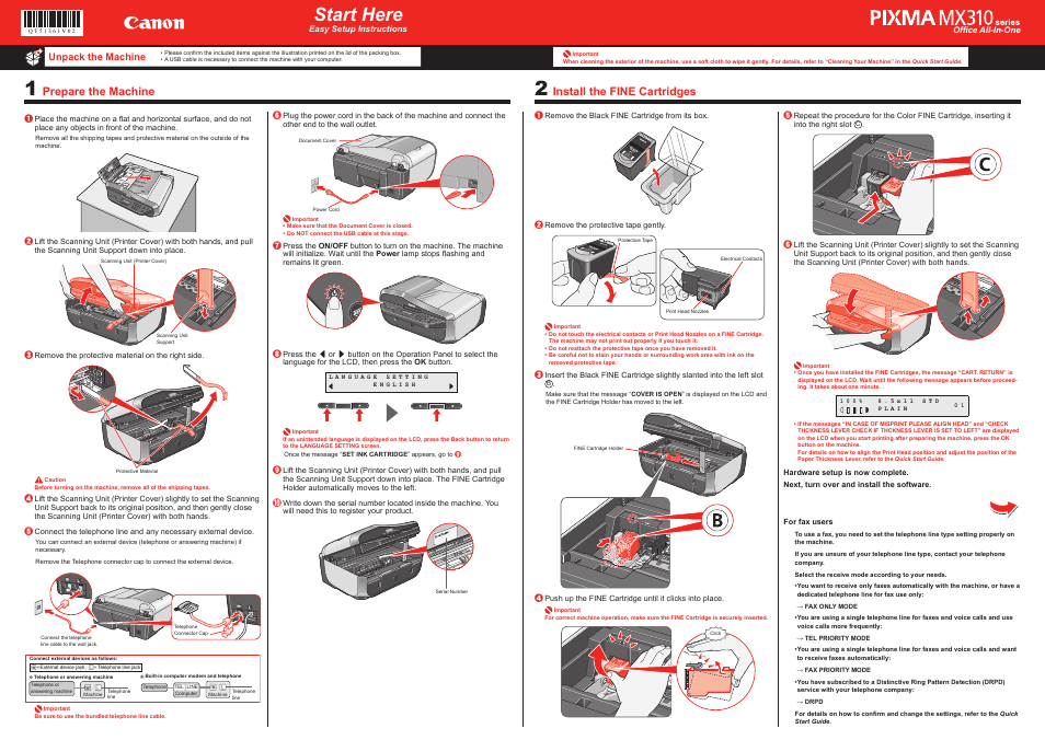 Canon PIXMA MX310 User Manual | 2 pages