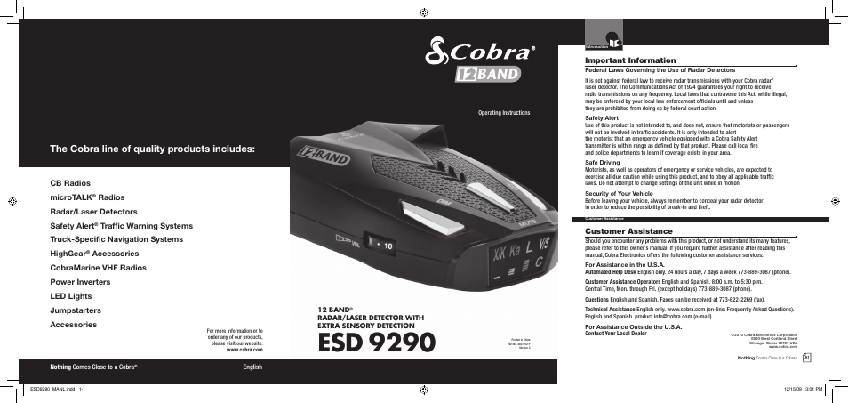 Cobra Electronics ESD 9290 User Manual | 13 pages