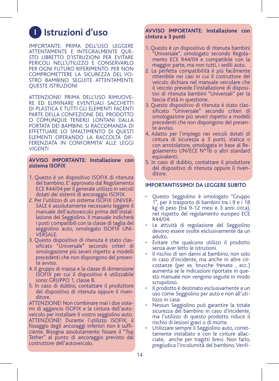 Istruzioni d’uso | Chicco KeyFit 30 User Manual | Page 14 / 136