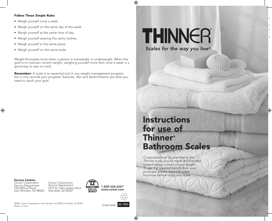 Conair Scale User Manual | 2 pages