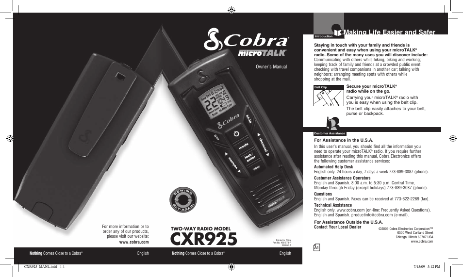 Cobra Electronics MICROTALK CXR925 User Manual | 17 pages