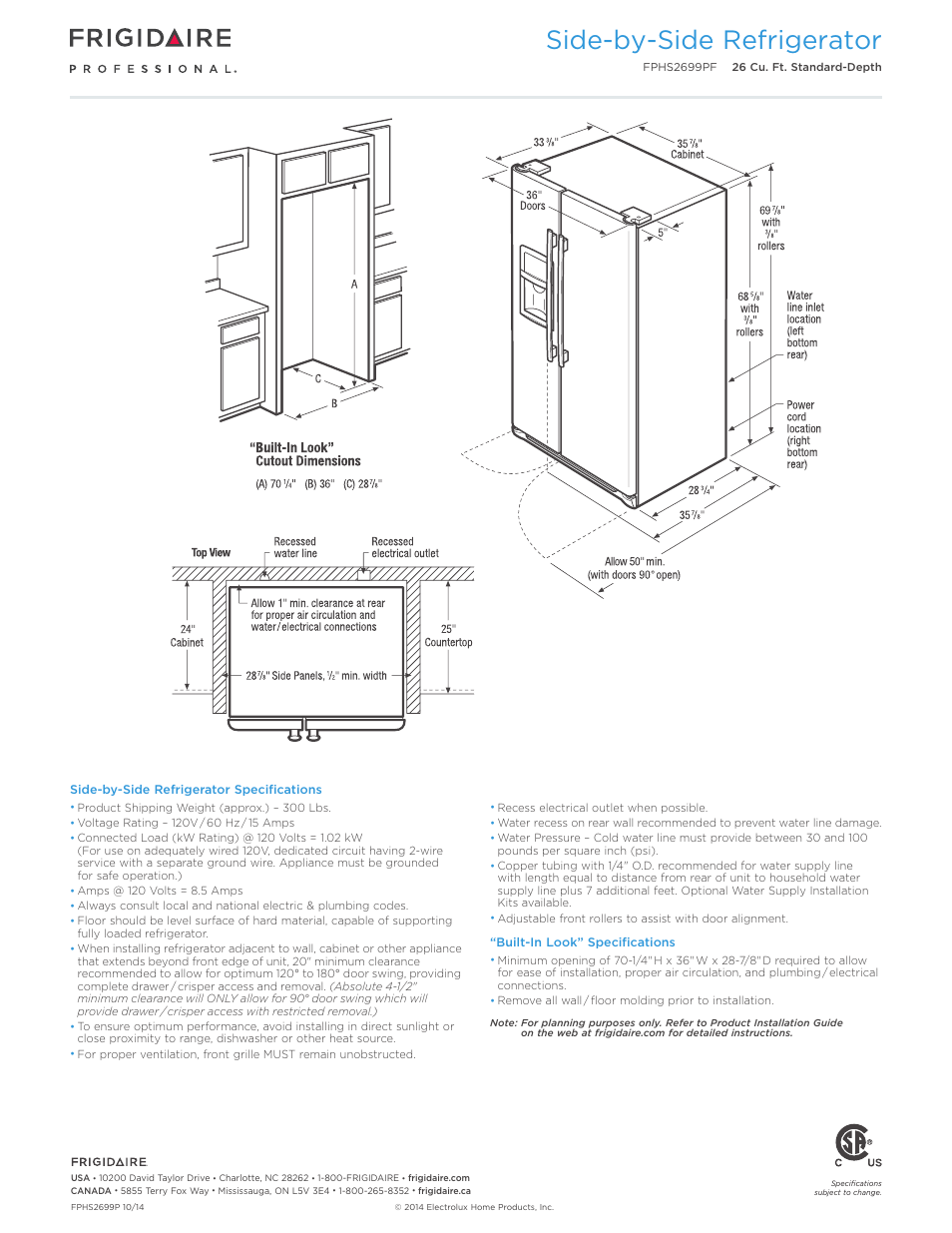 Side-by-side refrigerator | FRIGIDAIRE FPHS2699PF User Manual | Page 3 / 4
