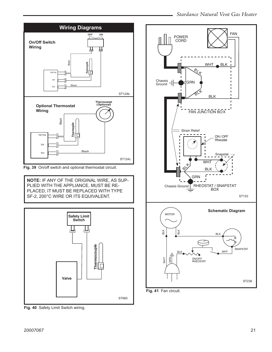 Stardance Natural Vent Gas Heater  Wiring Diagrams