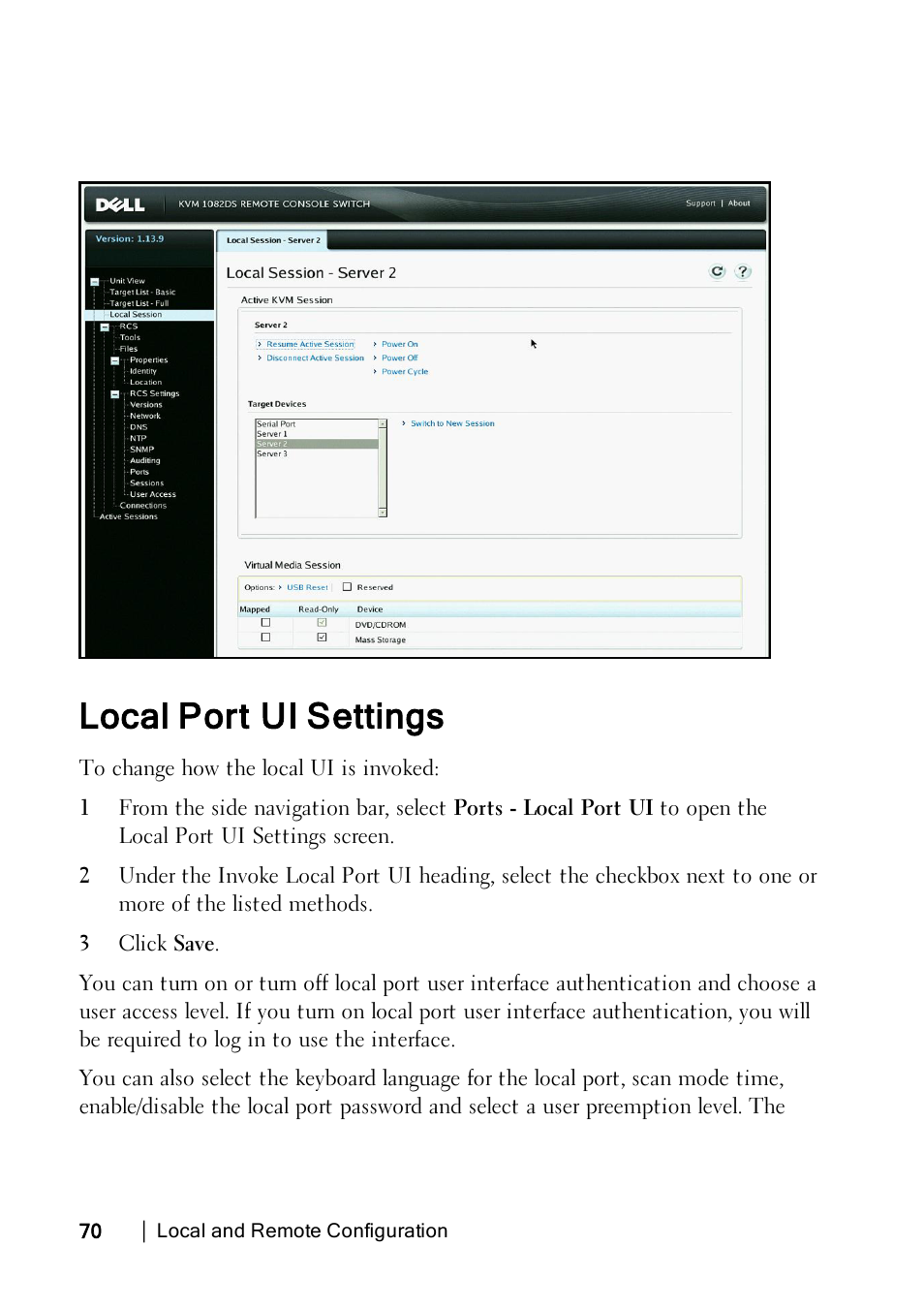 Local port ui settings | Dell KVM 2162DS User Manual | Page 80 / 188