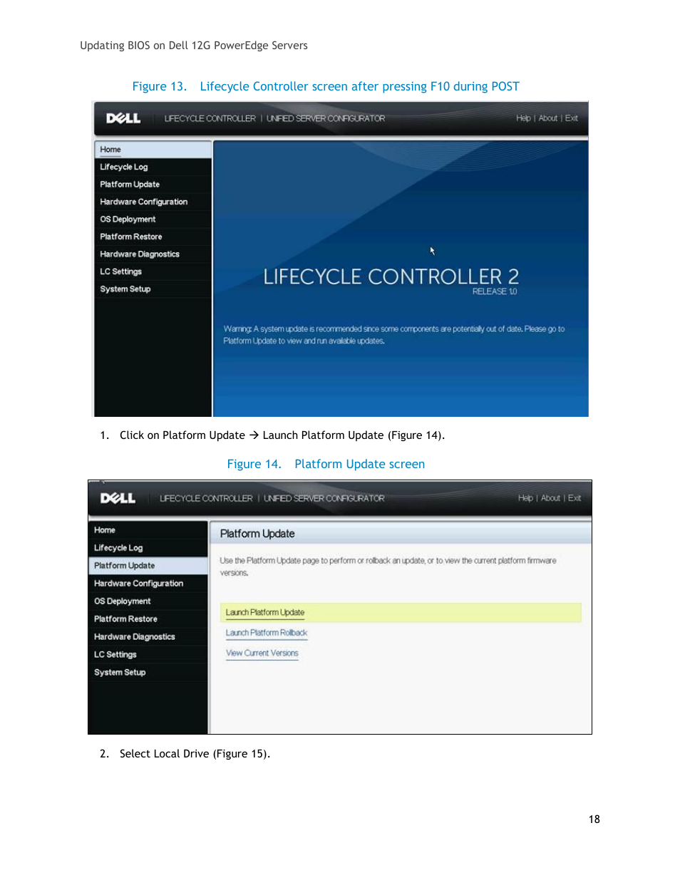 Figure 13, Figure 14, Platform update screen | Dell POWEREDGE R620 User