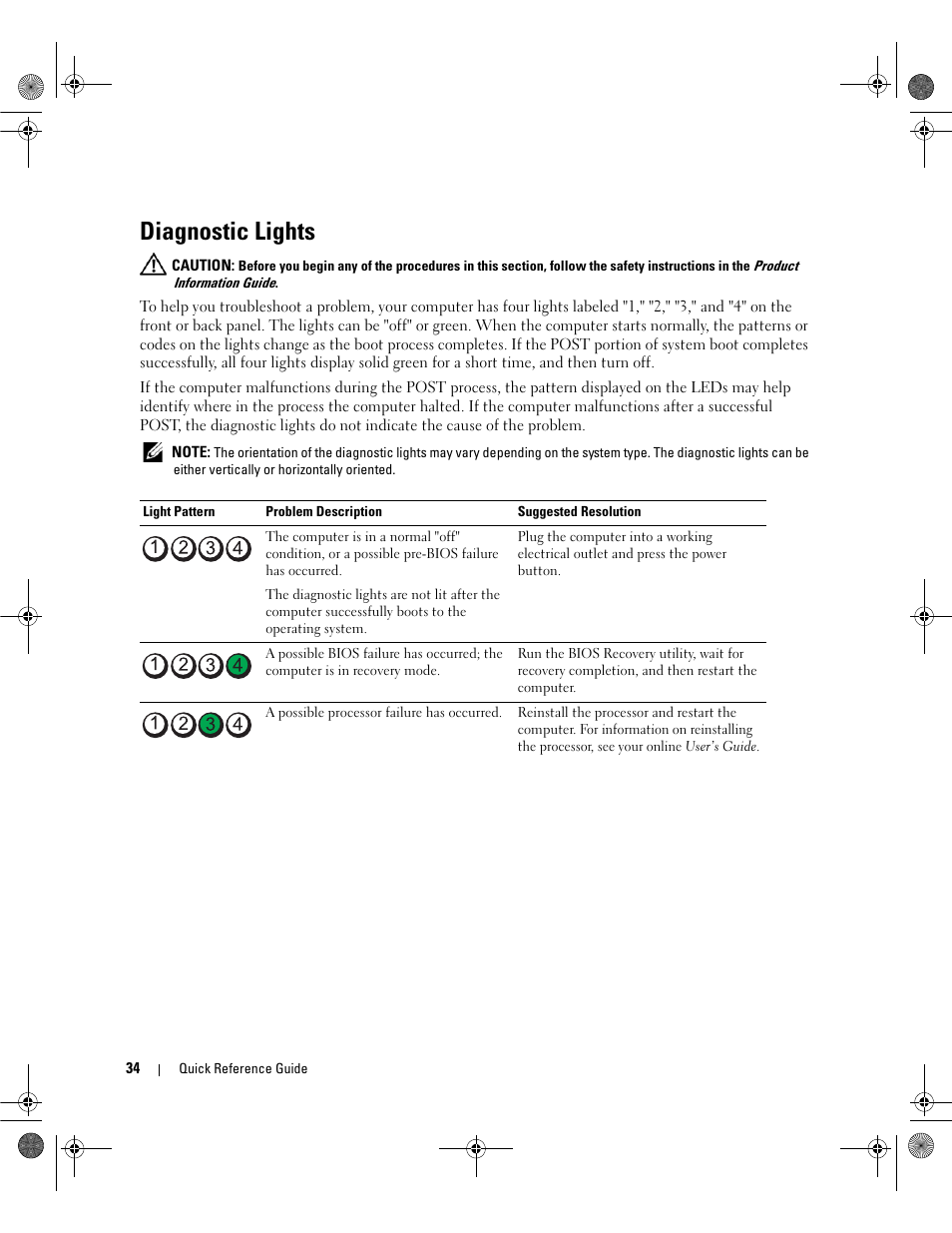 Diagnostic lights | Dell OptiPlex 320 User Manual | Page 34 / 44